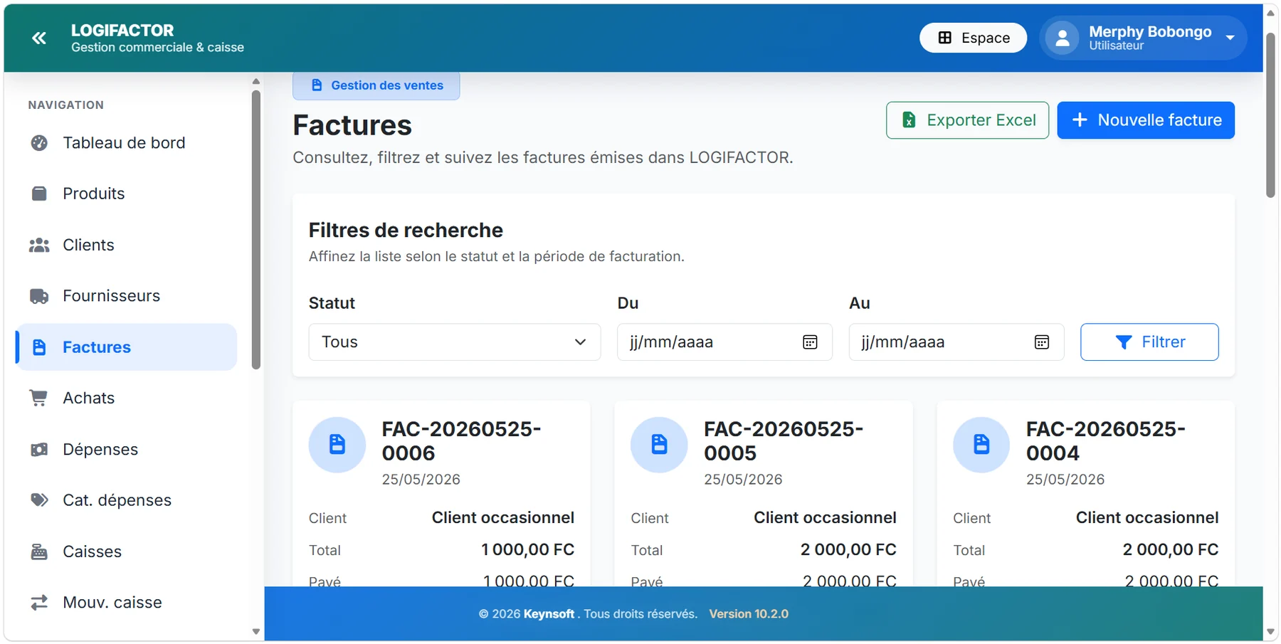 Liste des factures LogiFactor