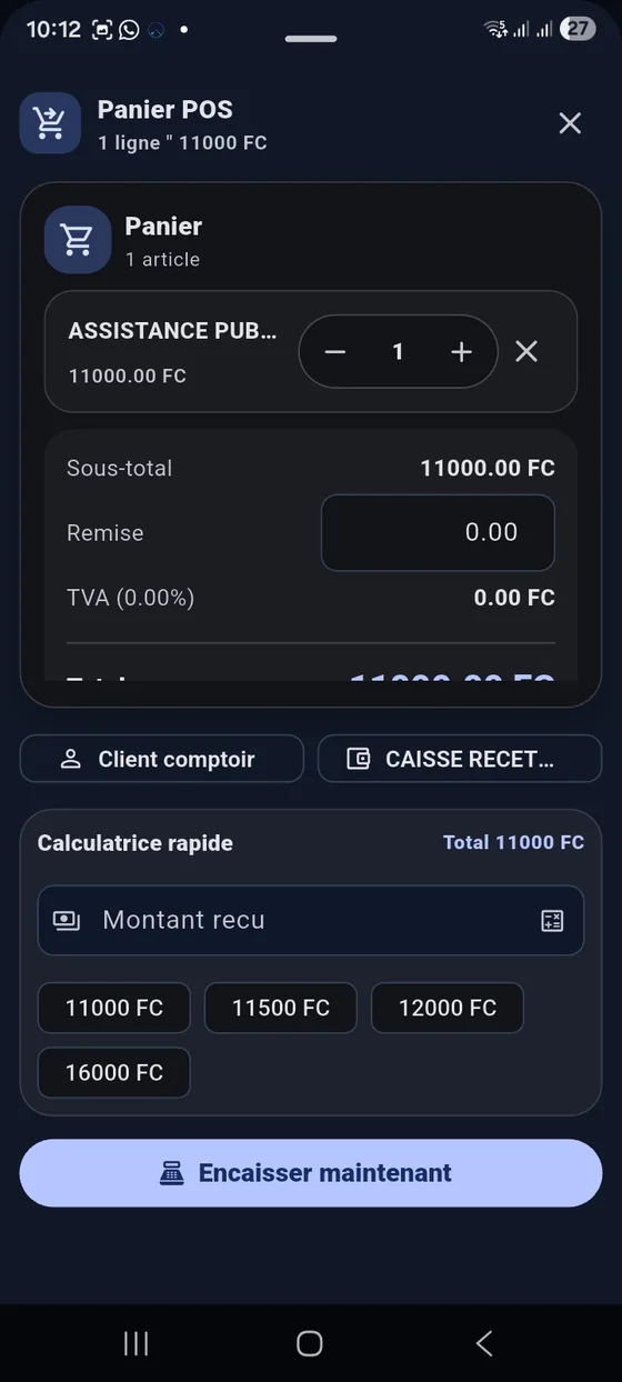 Encaissement dans LogiLite